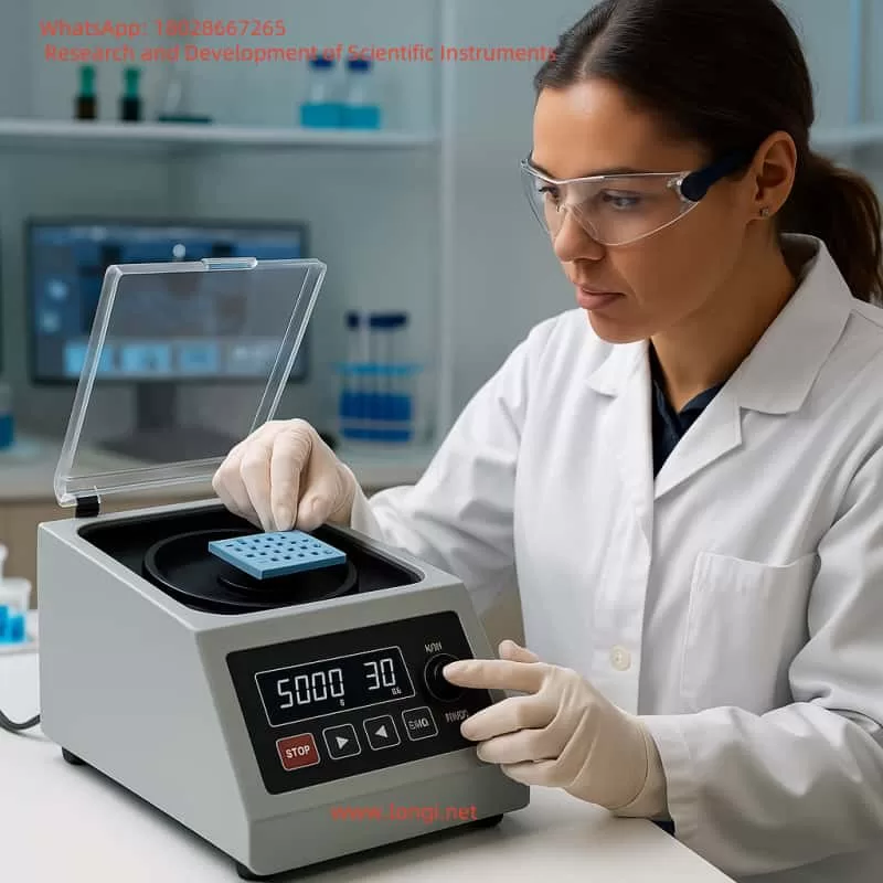 High-precision spin coater in use.