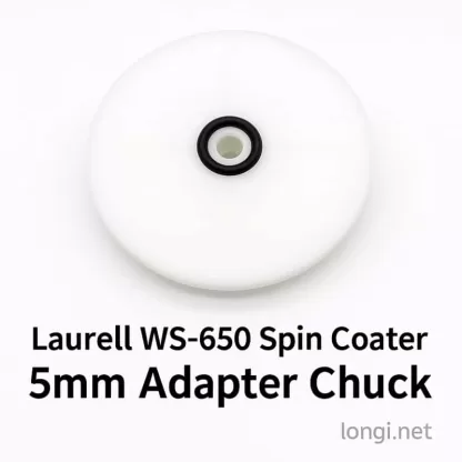 Brand new 5mm adapter chuck for Laurell WS-650 spin coaters. Made of chemical-resistant material with O-rings, ensures secure sample holding.