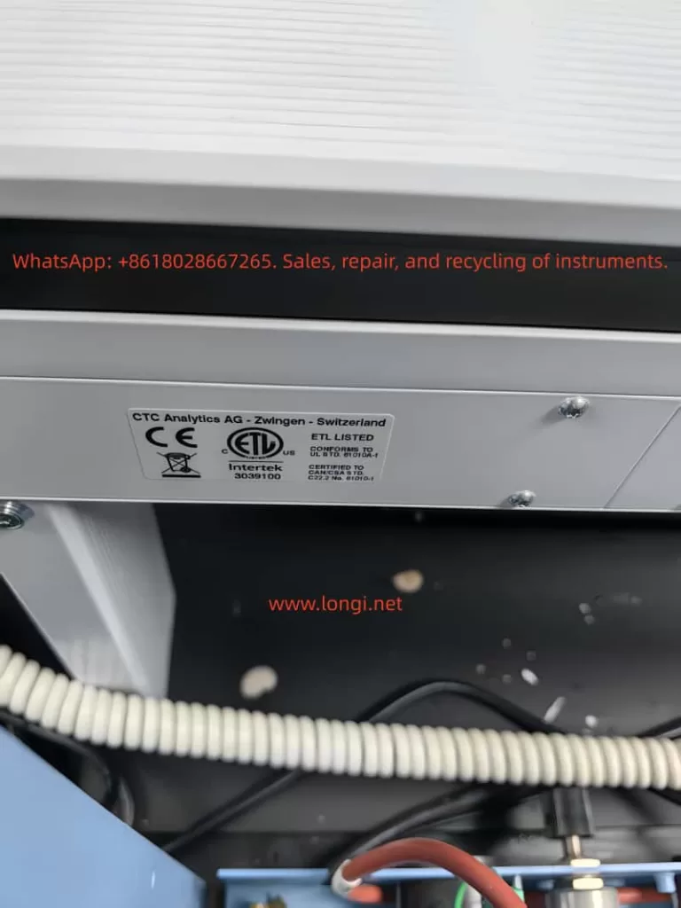 CTC Analytics AG autosampler certification label showing CE and ETL compliance information