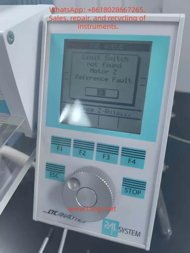 CTC Analytics autosampler display showing “Limit Switch not found – Motor Z Reference Fault” during injector initialization