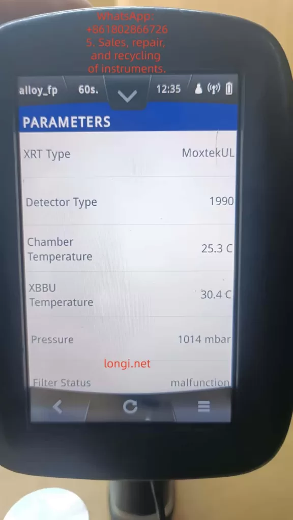 filter status  of X-MET8000