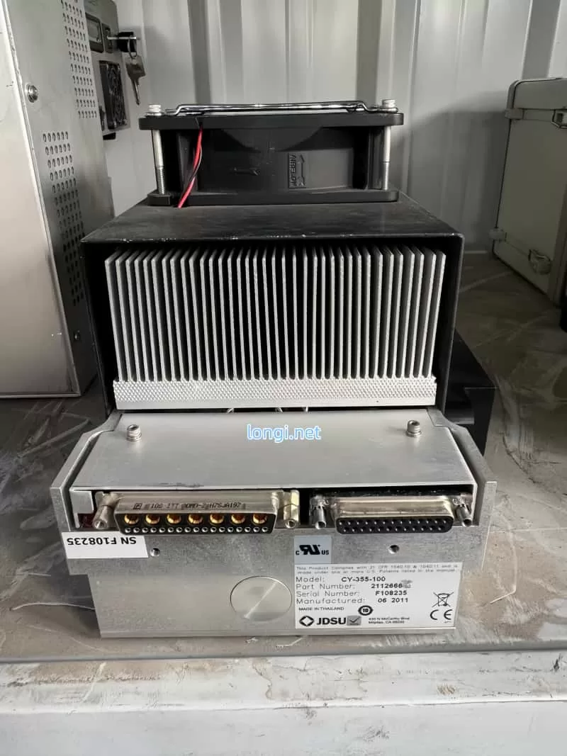 Back view of JDSU CY-355-100 laser head showing heatsink and power connectors