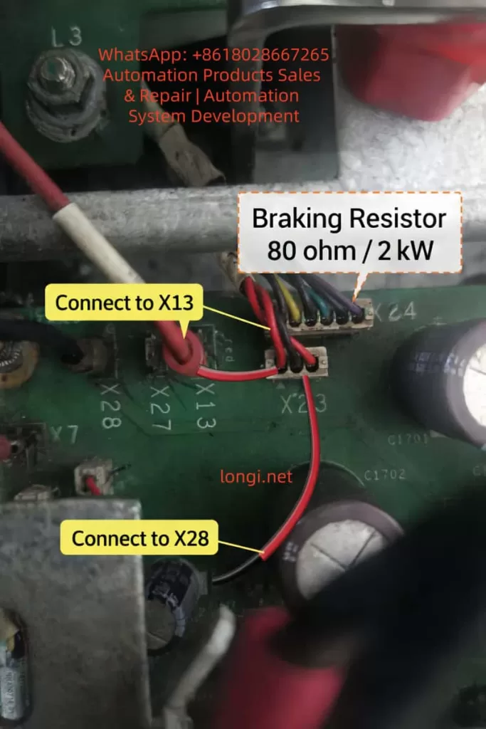 Wiring position for the internal braking resistor of ATV630