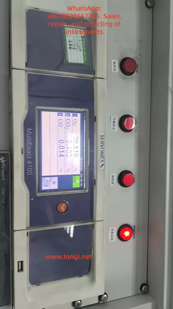 Servomex MultiExact 4100 gas analyzer showing O2, CO2, and CO readings in an SBI single burning item test system