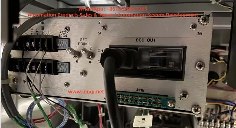 Rear panel of an MKS PDR-C-2C pressure readout showing CH1 and CH2 sensor wiring terminals, set point switches, BCD output connector, fuse holder, and rear interface connections.