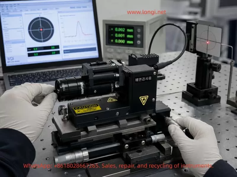 WDI ATF5 laser sensor optical calibration and alignment testing on precision optical bench with laser measurement equipment