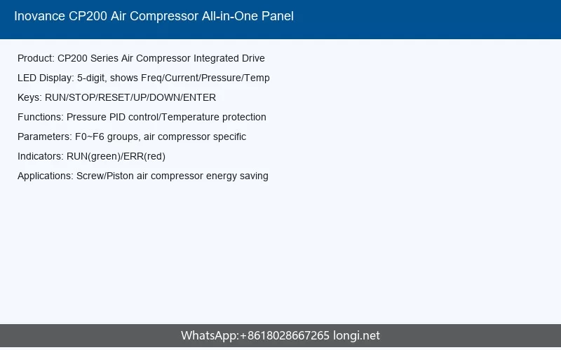 Inovance CP200 Air Compressor Drive Panel